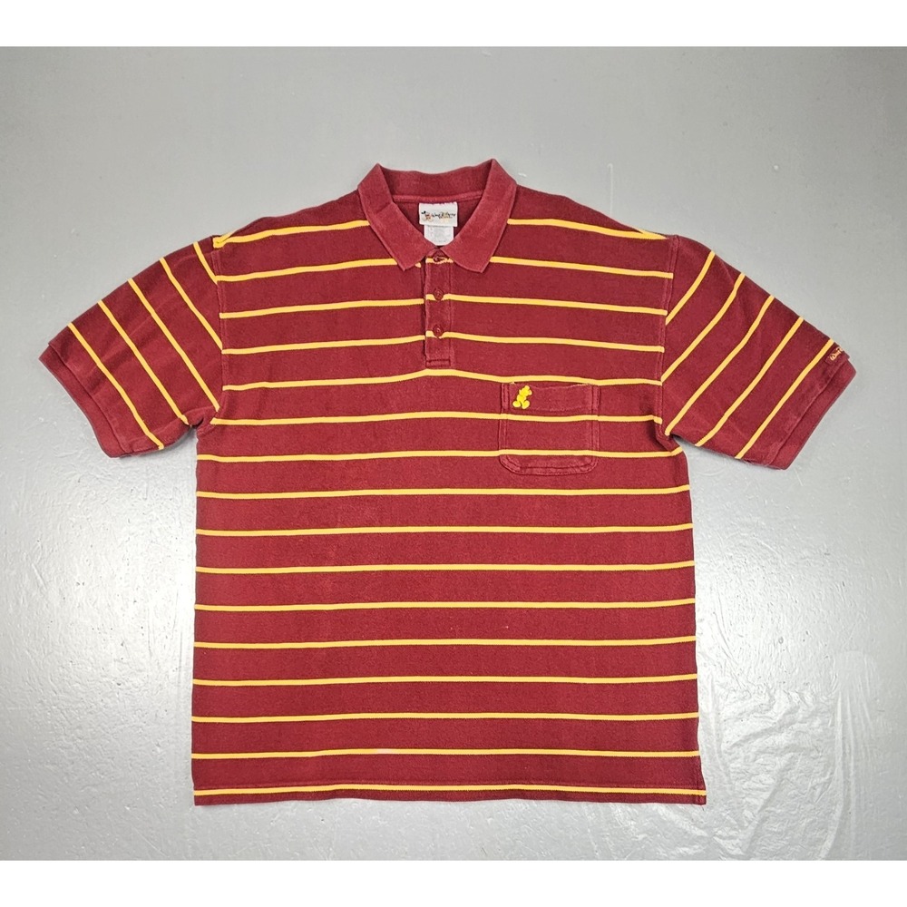 Vintage Disney World Mickey Mouse Polo Shirt Mens Large Maroon Yellow Striped